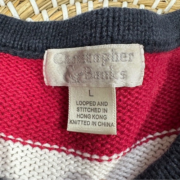 Christopher & Banks Vintage American Flag Knit Sweater Shortsleeve Patriotic L - Picture 9 of 13